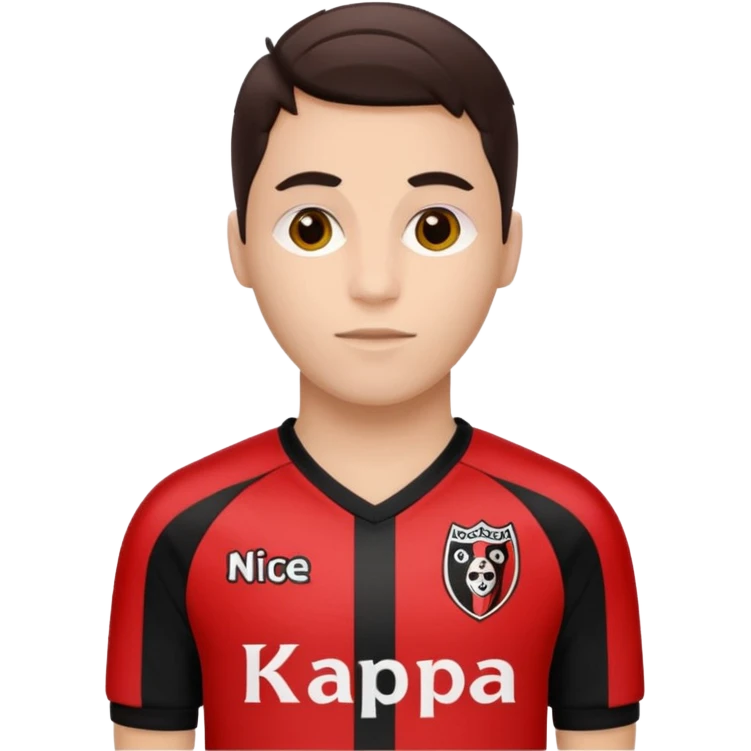 Supporter de L’ogc Nice. Maillot de foot rouge et noir (bandes) logo Kappa.  emoji