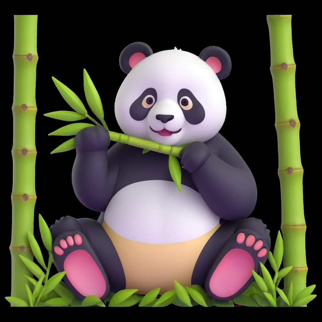 panda eating bamboo in forrest background, close up pose emoji