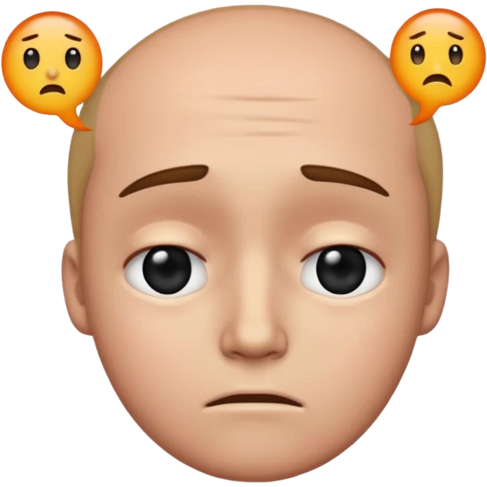 Sad, confused, emoji face not human, black eyes, write the text PION! on forehead emoji