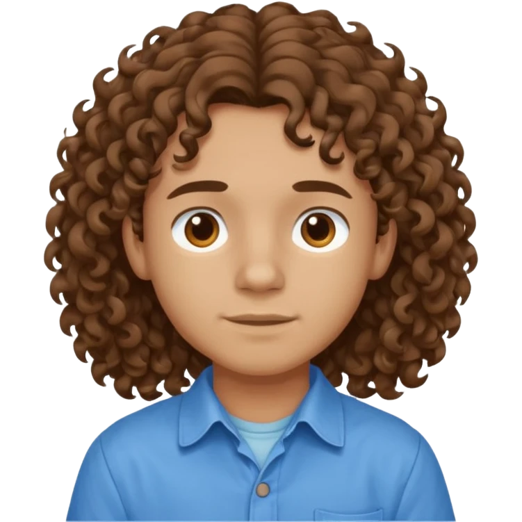 یه پسر با موهای  بلند و فرفری با لباس ابی emoji