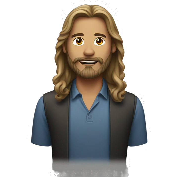 Man with long hair and beard filming emoji