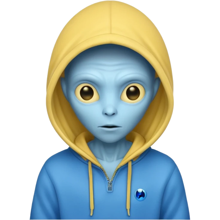 generate a blue alien wearing a yellow hoodie emoji