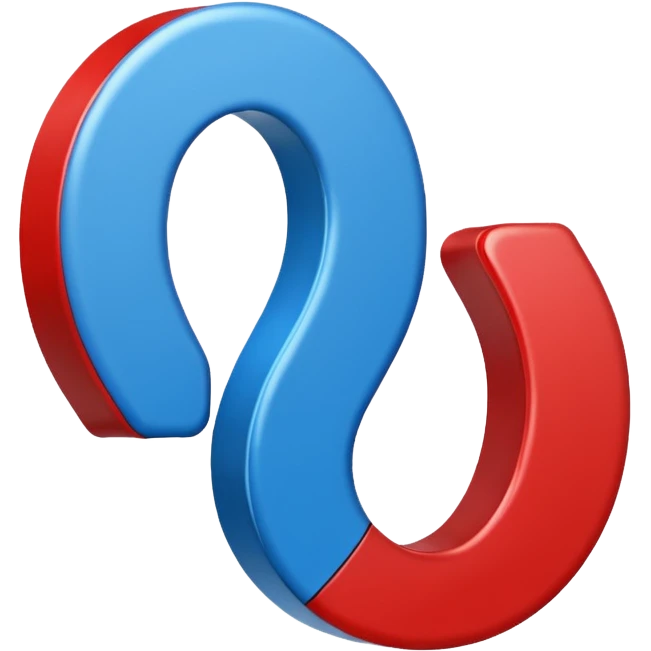Horseshoe magnet emoji-style, vertical, split in half: left blue with “S”, right red with “N”, clean background.
 emoji