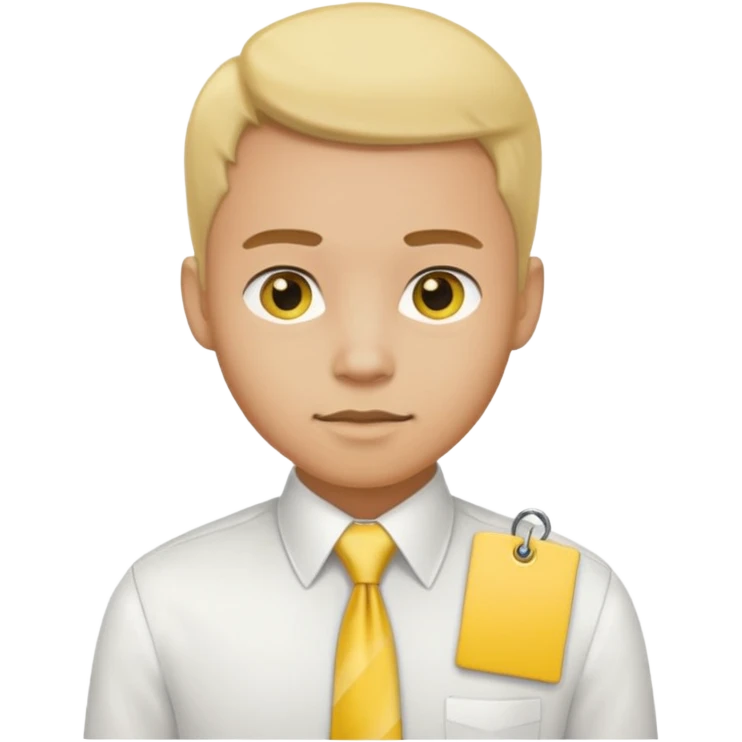 mormon missionary in a white shirt and yellow tie with a black name tag emoji