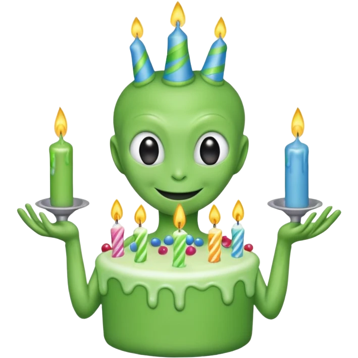 alien holding a birthday cake emoji