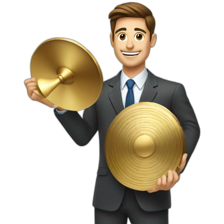 Business man holding a gong emoji