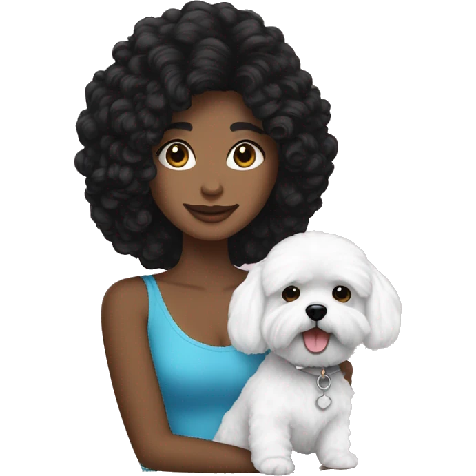 A black haired women with a black haired man and white maltipoo emoji