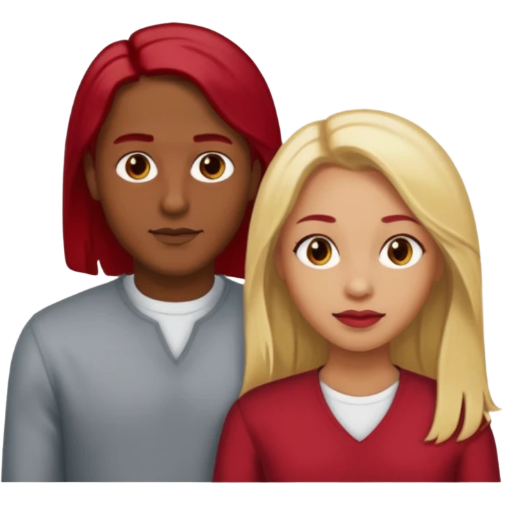 one male medium dark skin tone no hair and one woman light skin tone blonde highlights shoulder length hair and one woman light skin tone deep red long hair emoji