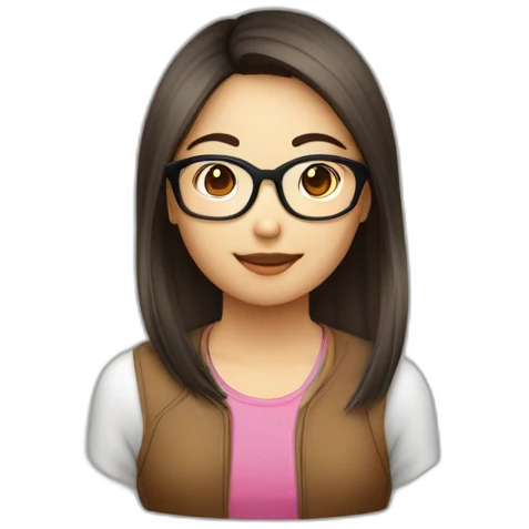 Fille asiatique avec cheveux bruns au carré et avec des lunettes rondes emoji