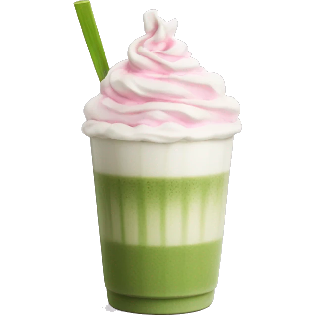 matcha latte with pink whipped cream on top emoji