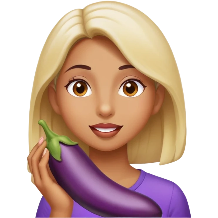 A girl eating eggplant emoji