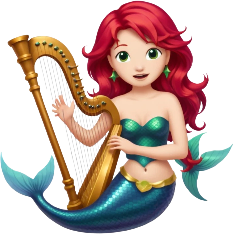 Singing Mermaid – Holding harp, red hair emoji