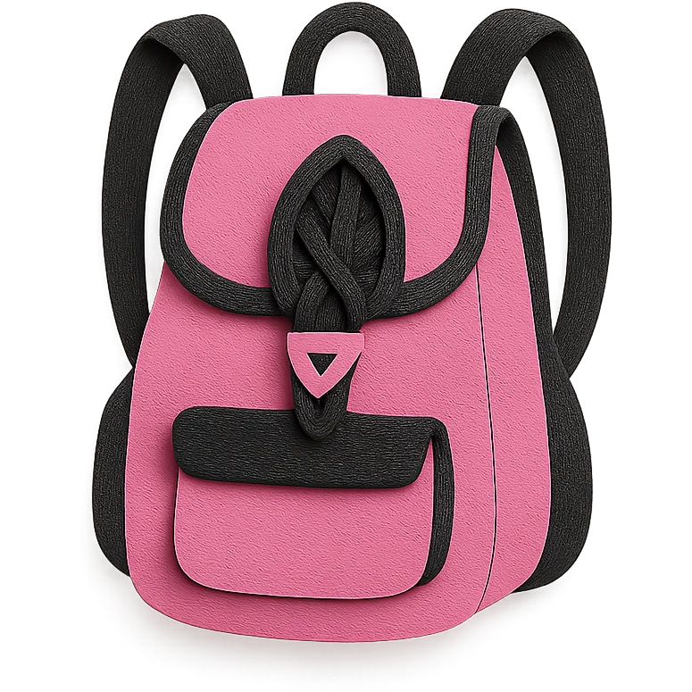 pink and black gothic backpack, layered paper textures, handmade look, soft shadows emoji