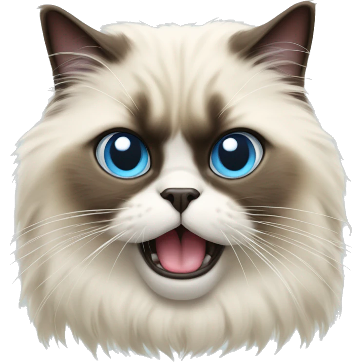 Himalayan cat with long tongue sticking out, blue eyes emoji