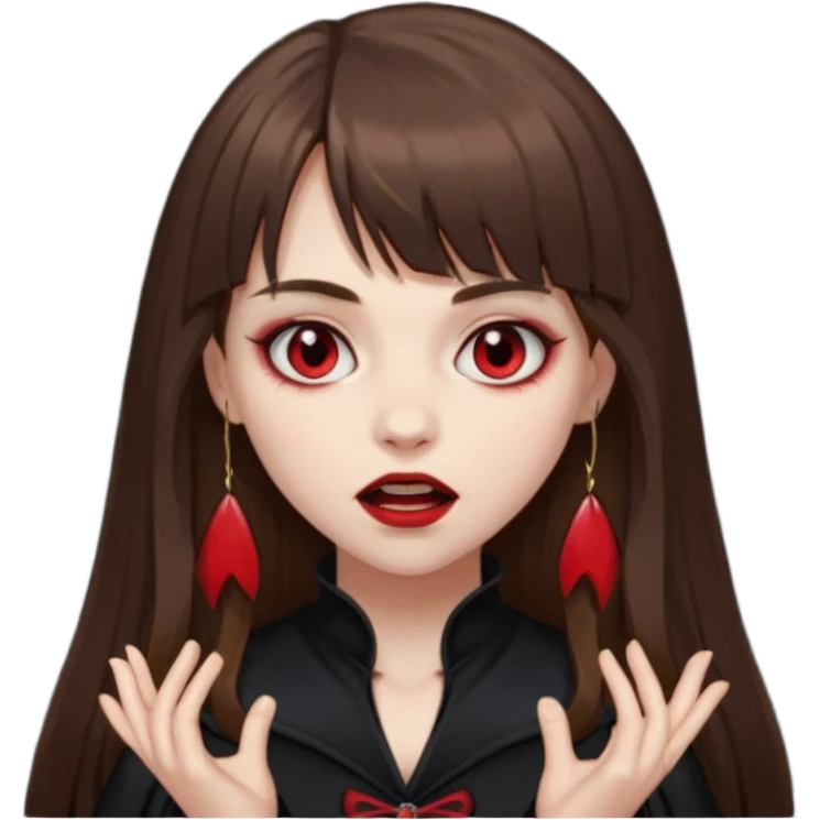 eu quero uma menina de franja e cabelo comprido cabelo castanho parecendo uma vampira com a boca fechada emoji