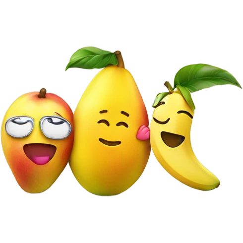 Mango with a face kissing a banana with a face emoji