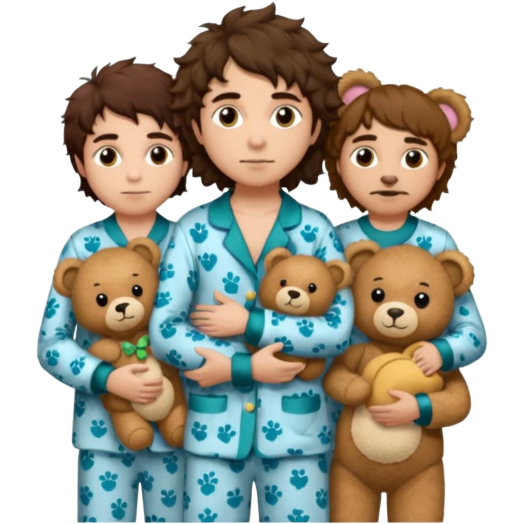 the band greta van fleet wearing pajamas and holding teddy bears emoji