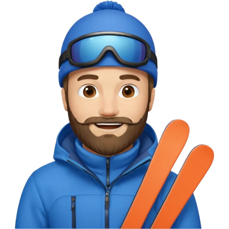 bearded man skiing, blue outfit, smiling emoji