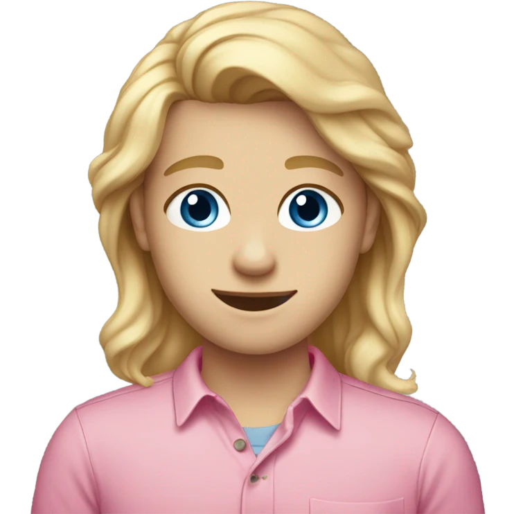I 21 year old with warm blonde hair and blue eyes in a pink shirt  emoji