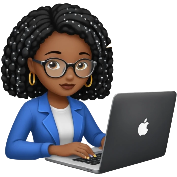 black pretty girl working hard with sparkles on laptop "Working hard ✨" spelled out in background emoji