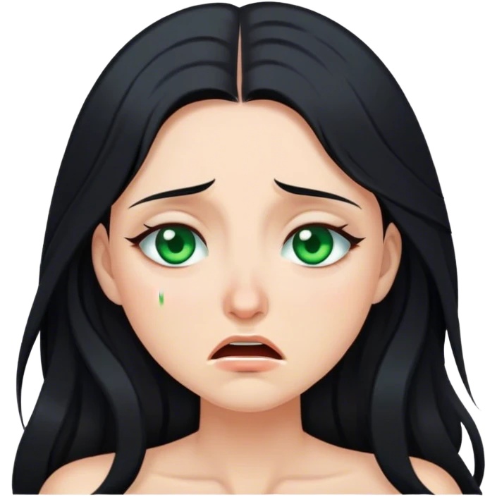 Beautiful lady with long black hair and green eyes crying emoji