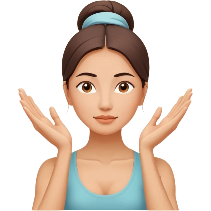 Minimal wellness-style emoji of a woman doing face yoga exercises, hands gently lifting and stretching facial muscles, calm and natural look, clear face yoga movement, simple and easy-to-understand icon, no beauty or medical elements

 emoji