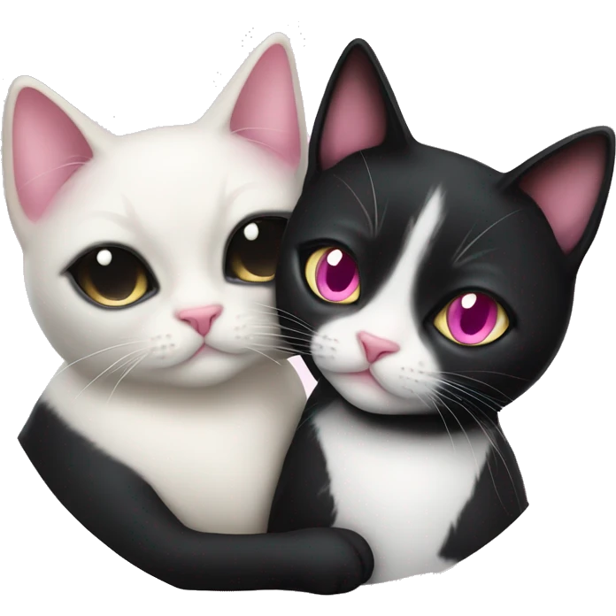tuxedo cat with pink nose and siamese cat cuddling together emoji
