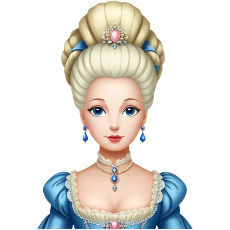 Cinematic Realistic Marie Antoinette Portrait Emoji, depicted as an opulent royal figure with elegant attire and a graceful poised expression, rendered with rich textures and soft lavish lighting that captures her historical allure. emoji