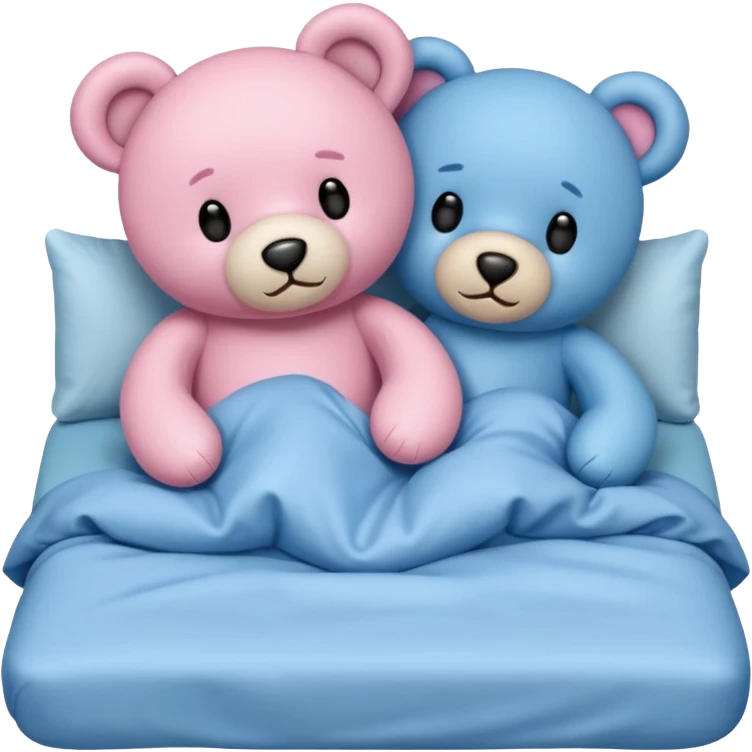 A pink and a blue teddy bear in bed emoji