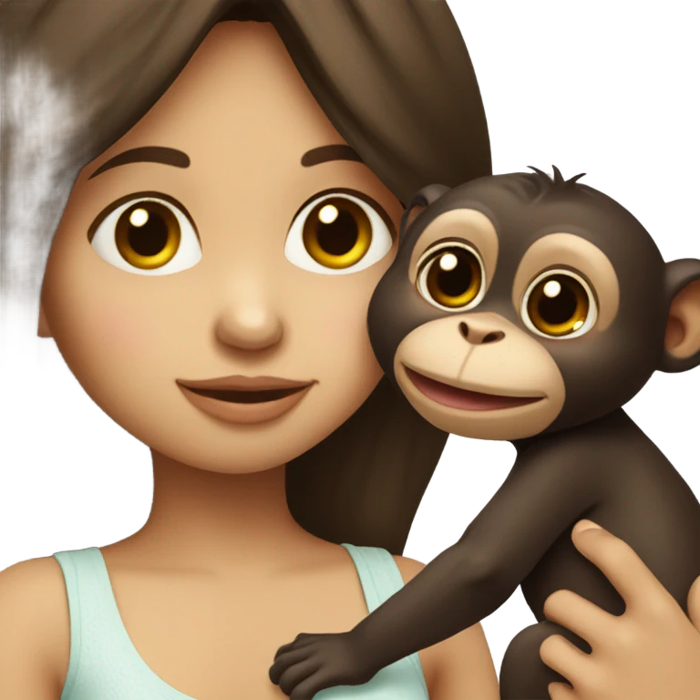 Girl with dark brown hair kissing baby monkey   emoji