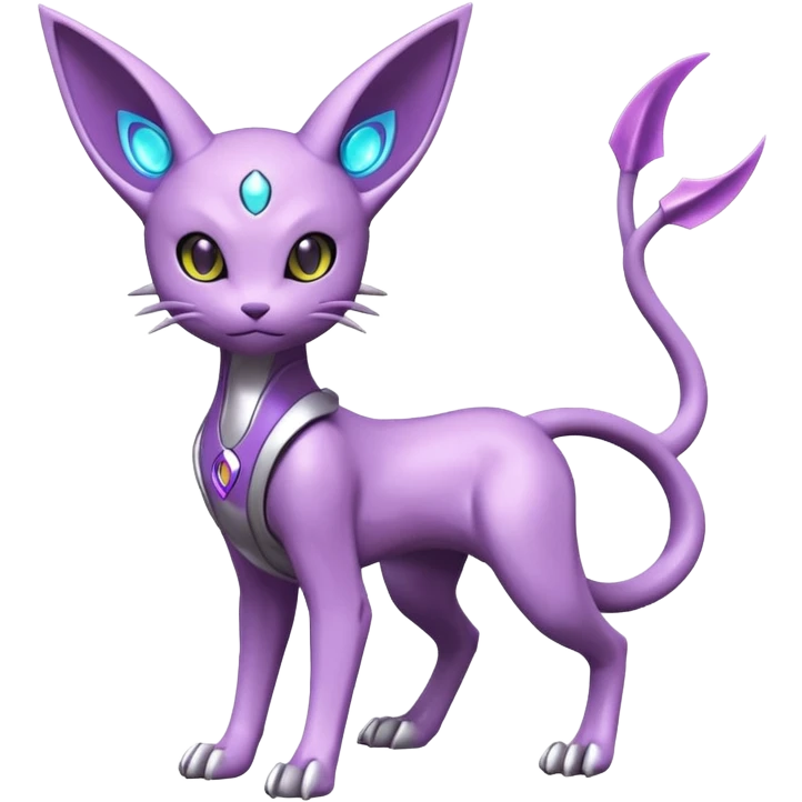 Mechanical Miraidon-Espeon-Mewtwo-Fakémon-hybrid-creature (full body) with glowing eyes  emoji