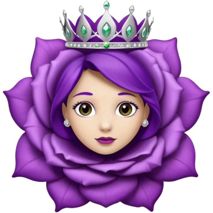 Purple rose flower, silver circle plaque, silver tiara emoji
