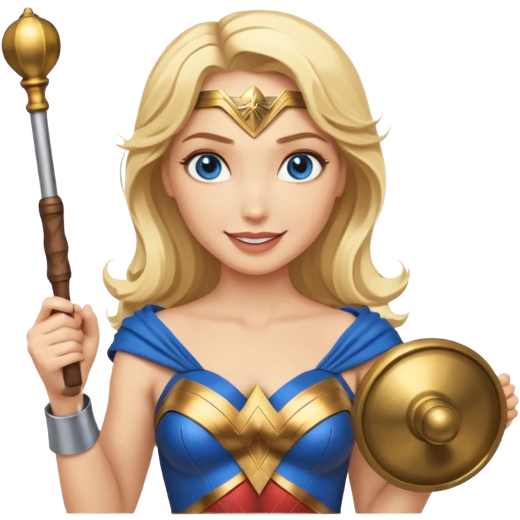 Blonde blue eyes Wonder Woman holding bell and baton emoji