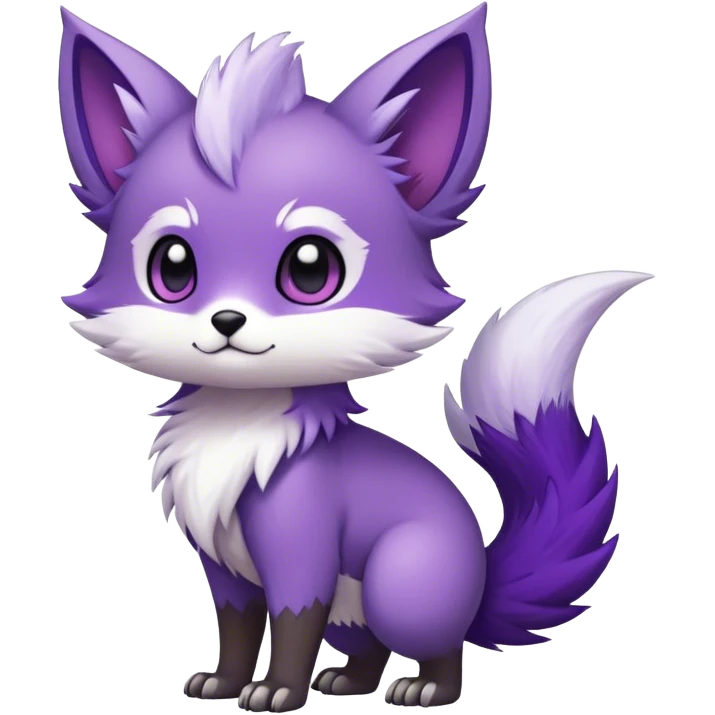  High quality Cute Cool Kawaii edgy Chibi Fur-Sona Purple fur, white belly, white tail tip, Fakemon-creature-animal-vernid-hybrid Full Body, facial markings emoji