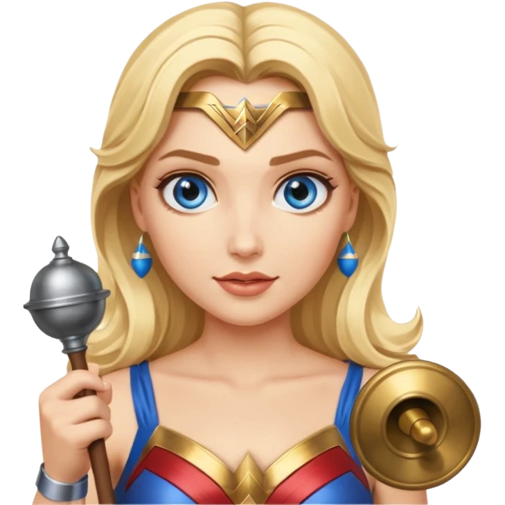 Blonde blue eyes Wonder Woman holding bell and baton  emoji