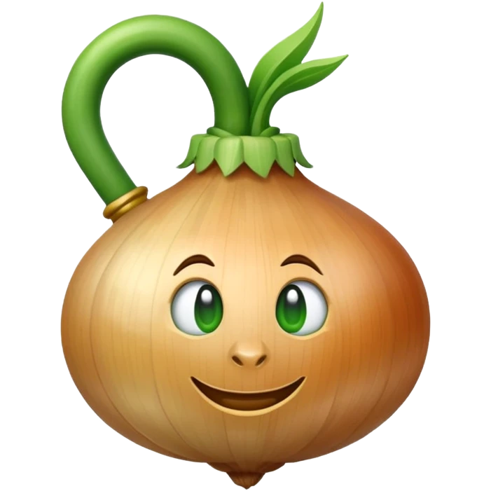 An onion emoji in the style of Apple emoji with a handle, a window, and a knocker. emoji