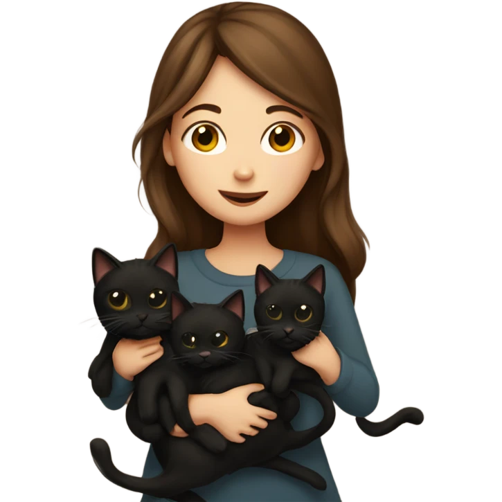 Brown haired Girl kissing three black cats emoji