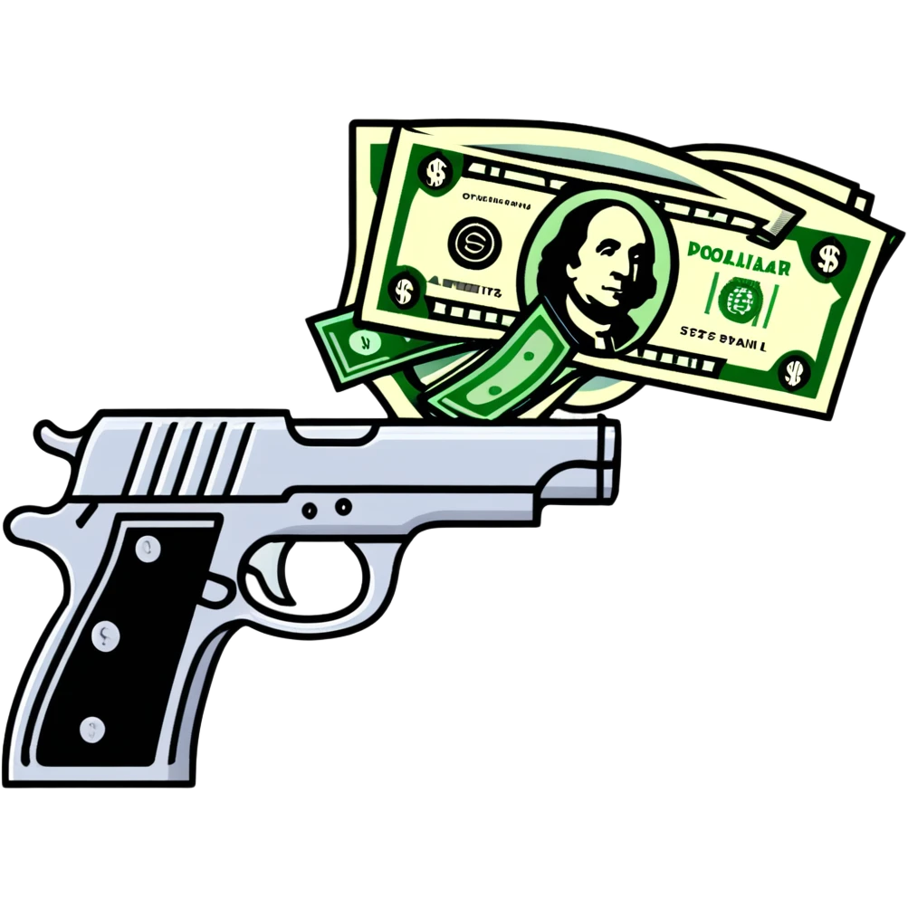 money gun spraying dollar bills emoji