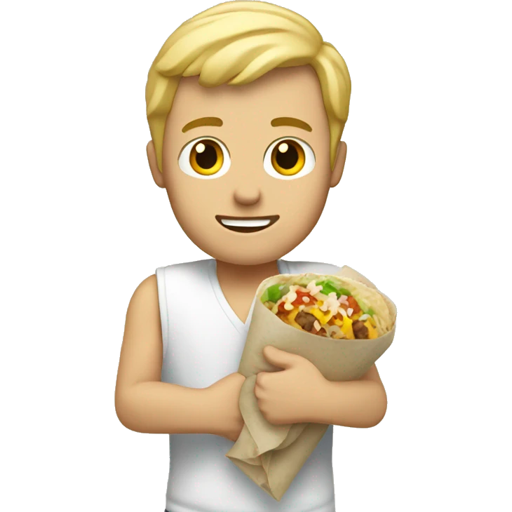 White guy with blonde hair holding a burrito emoji