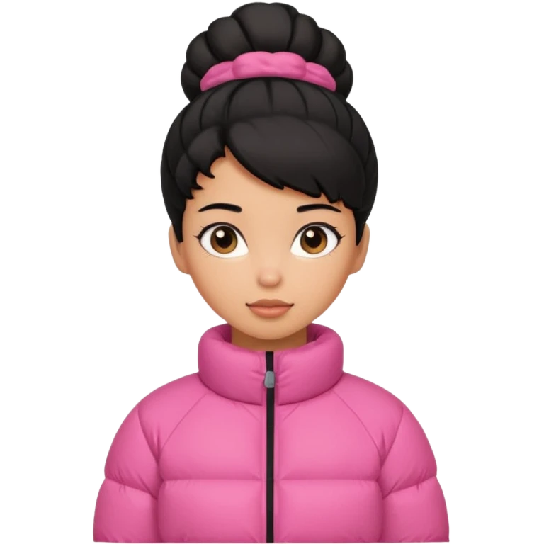 A caramel skinned girl that’s has puffy black hair with her hair up skinny and wears a pink puffer coatb emoji