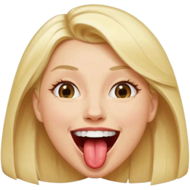 Woman head, blonde, slim, mouth wide open, tongue out
 emoji