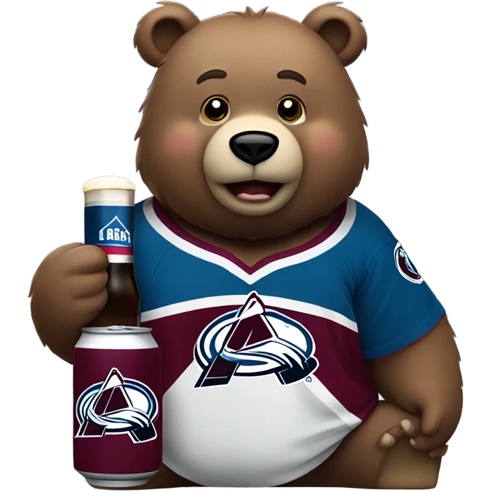 fat bear with a beer in a colorado avalanche jersey emoji