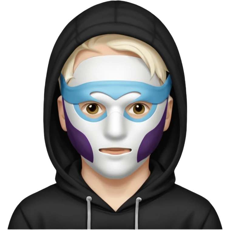 Holy Priest- man with white mask on his face. This mask has a black cross in the middle of face. Wearing black hoodie. emoji