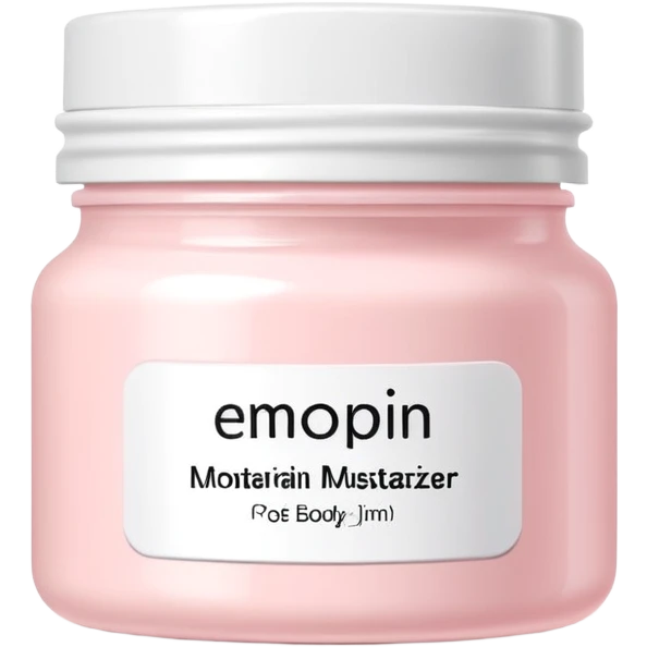 Pale pink body moisturizer cream pot with label emoji