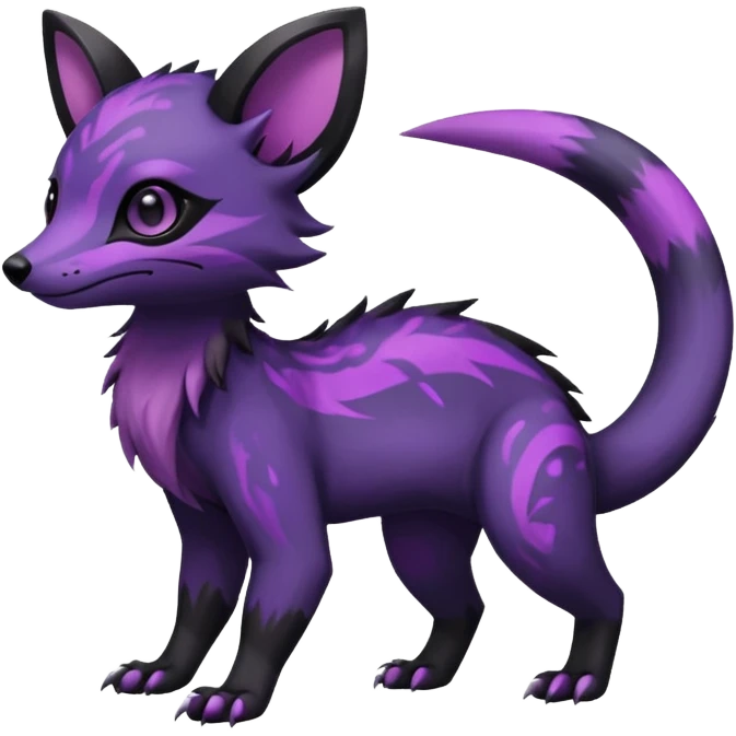 Rare exotic cute gothic colorful Salandit-Eevee-Civet-species-Fakemon-hybrid-creature, with markings, full body emoji
