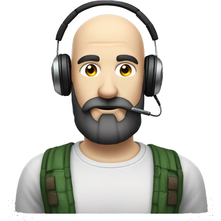 Bald white guy with short black beard and mustache wearing  gaming headphones and smoking a pipe emoji