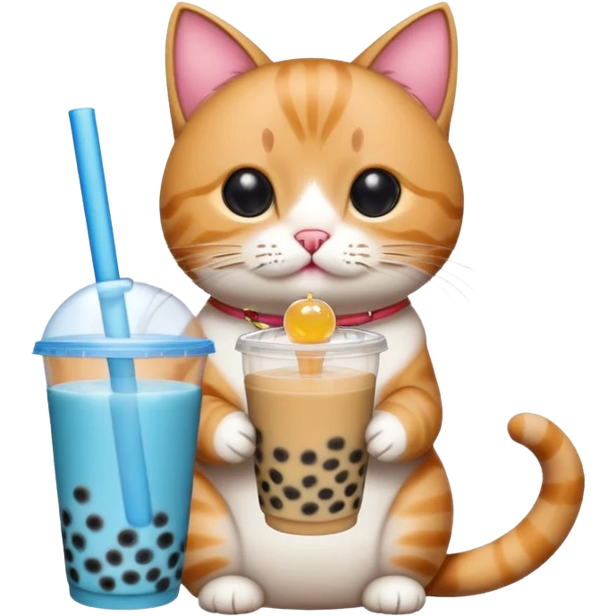 cat drinking bubble tea, apple style emoji, blue background emoji