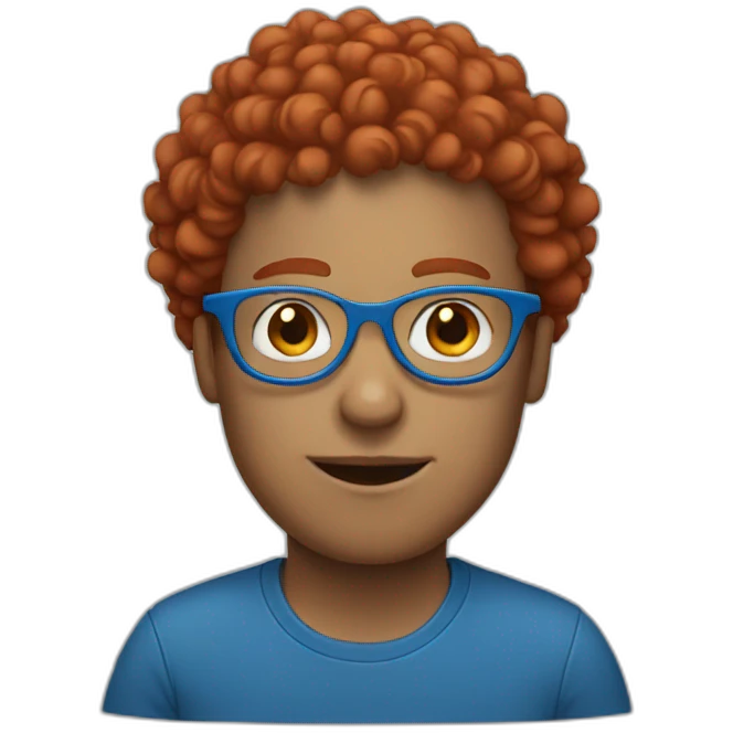 Person with red curly hair and blue glasses emoji
