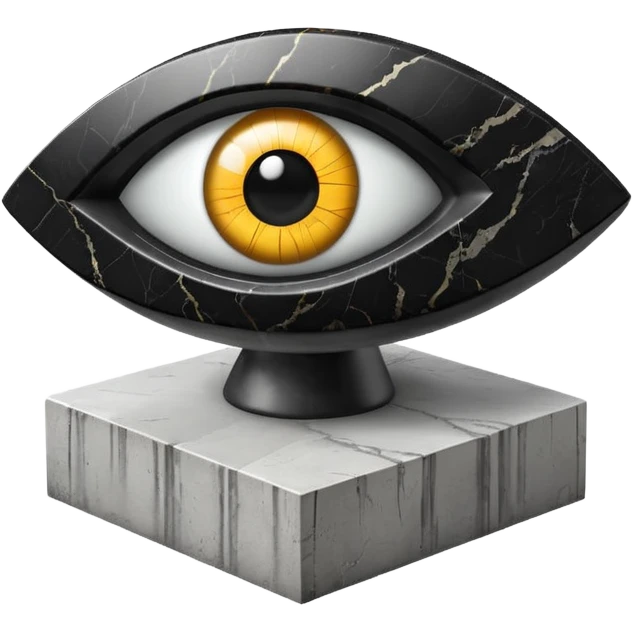 3D isometric icon, polished black marble eye on a concrete pedestal, minimalist brutalist style, cinematic lighting, black background. emoji