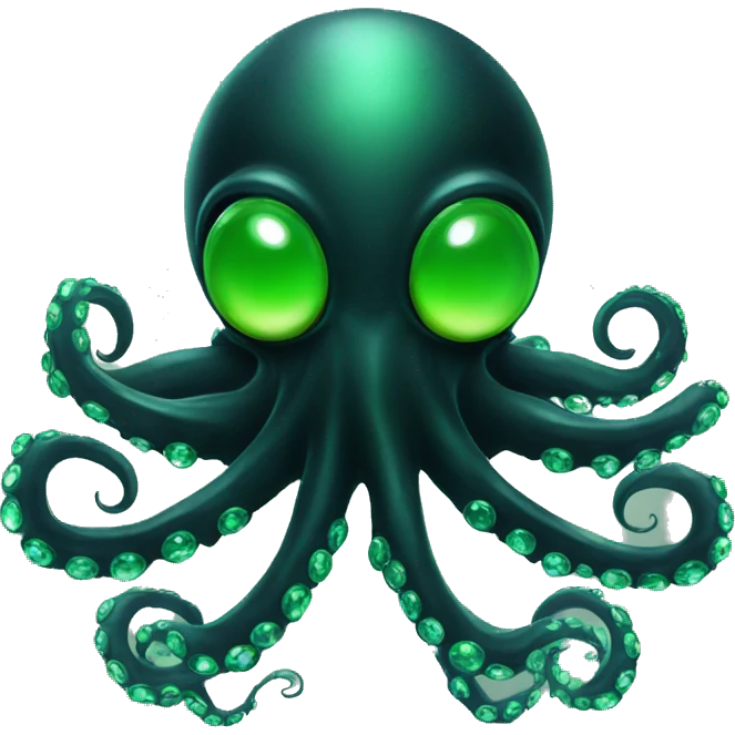 Black Alien Octopus with green gems emoji